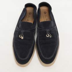 Pre Owned Loro Piana Navy Blue Suede Summer Charms Walk Loafers Size 41