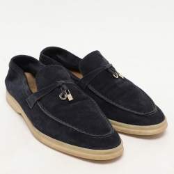 Pre Owned Loro Piana Navy Blue Suede Summer Charms Walk Loafers Size 41