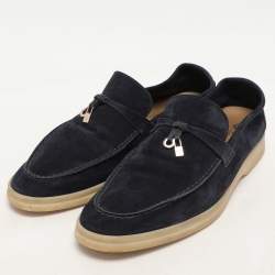Pre Owned Loro Piana Navy Blue Suede Summer Charms Walk Loafers Size 41