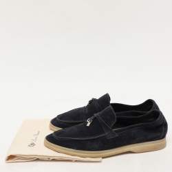 Pre Owned Loro Piana Navy Blue Suede Summer Charms Walk Loafers Size 41