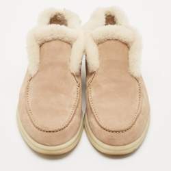 Loro Piana Beige Shearling and Suede Open Ankle Boots Size 37.5