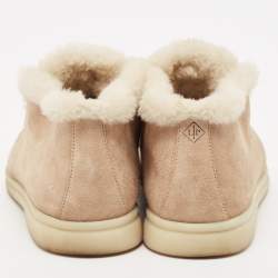Loro Piana Beige Shearling and Suede Open Ankle Boots Size 37.5