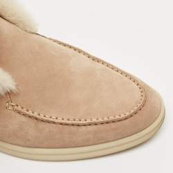 Loro Piana Beige Shearling and Suede Open Ankle Boots Size 37.5