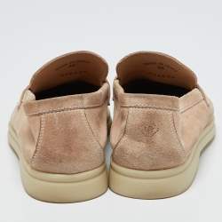 Pre Owned Loro Piana Beige Suede Summer Charms Walk Slip On Loafers Size 35