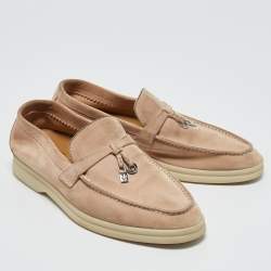 Pre Owned Loro Piana Beige Suede Summer Charms Walk Slip On Loafers Size 35