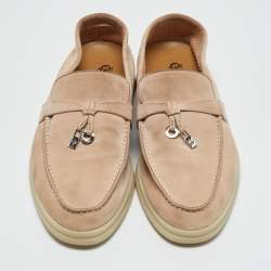 Pre Owned Loro Piana Beige Suede Summer Charms Walk Slip On Loafers Size 35