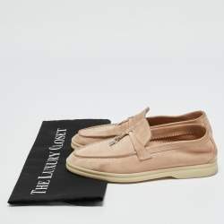 Pre Owned Loro Piana Beige Suede Summer Charms Walk Slip On Loafers Size 35