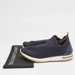 Pre Owned Loro Piana Navy Blue Knit Fabric 360 LP Flexy Walk Sneakers Size 42