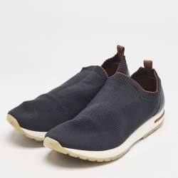 Pre Owned Loro Piana Navy Blue Knit Fabric 360 LP Flexy Walk Sneakers Size 42