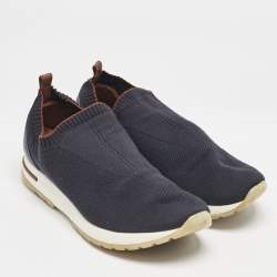 Pre Owned Loro Piana Navy Blue Knit Fabric 360 LP Flexy Walk Sneakers Size 42