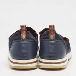 Pre Owned Loro Piana Navy Blue Knit Fabric 360 LP Flexy Walk Sneakers Size 42