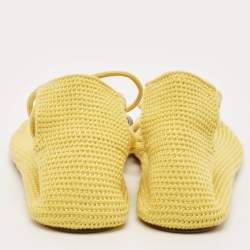 Loro Piana Yellow Knit Fabric Bingin Crochet Ankle Tie Ballet Flats Size 38