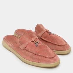 Loro Piana Pink Suede Babouche Charms Walk Flat Mules Size 38.5