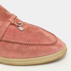Loro Piana Pink Suede Babouche Charms Walk Flat Mules Size 38.5
