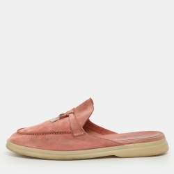 Loro Piana Pink Suede Babouche Charms Walk Flat Mules Size 38.5