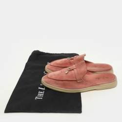 Loro Piana Pink Suede Babouche Charms Walk Flat Mules Size 38.5