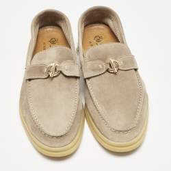 Pre Owned Loro Piana Beige Suede Summer Charms Walk Loafers Size 37