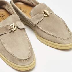 Pre Owned Loro Piana Beige Suede Summer Charms Walk Loafers Size 37