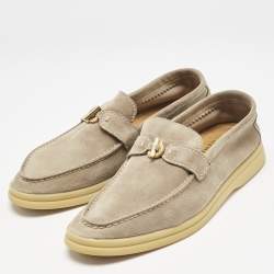 Pre Owned Loro Piana Beige Suede Summer Charms Walk Loafers Size 37