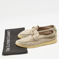 Pre Owned Loro Piana Beige Suede Summer Charms Walk Loafers Size 37