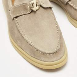 Pre Owned Loro Piana Beige Suede Summer Charms Walk Loafers Size 37