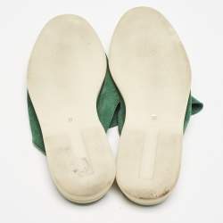 Pre Owned Loro Piana Green Suede and Croc Babouche Charms Walk Flat Mules Size 37