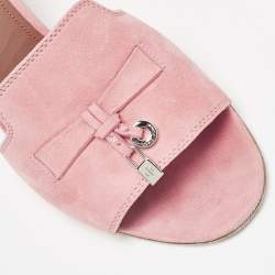 Pre Owned Loro Piana Pink Suede Summer Charms Walk Slide Sandals Size 37