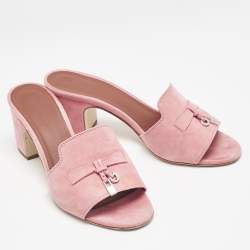 Pre Owned Loro Piana Pink Suede Summer Charms Walk Slide Sandals Size 37