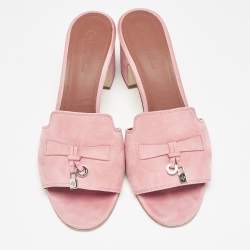 Pre Owned Loro Piana Pink Suede Summer Charms Walk Slide Sandals Size 37