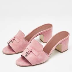 Pre Owned Loro Piana Pink Suede Summer Charms Walk Slide Sandals Size 37