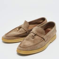 Pre Owned Loro Piana Beige Suede Summer Charms Walk Loafers Size 38