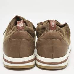 Pre Owned Loro Piana Olive Green Fabric and Leather 360 LP Flexy Walk Lace Up Sneakers Size 42