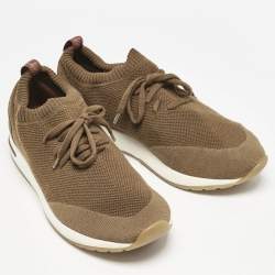 Pre Owned Loro Piana Olive Green Fabric and Leather 360 LP Flexy Walk Lace Up Sneakers Size 42