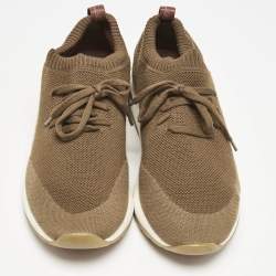 Pre Owned Loro Piana Olive Green Fabric and Leather 360 LP Flexy Walk Lace Up Sneakers Size 42