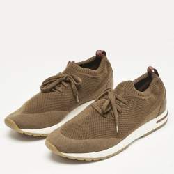 Pre Owned Loro Piana Olive Green Fabric and Leather 360 LP Flexy Walk Lace Up Sneakers Size 42