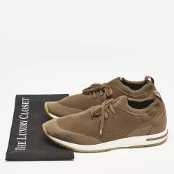 Pre Owned Loro Piana Olive Green Fabric and Leather 360 LP Flexy Walk Lace Up Sneakers Size 42