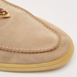 Pre Owned Loro Piana Beige Suede Summer Charms Walk Loafers Size 38.5