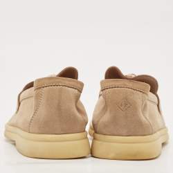 Pre Owned Loro Piana Beige Suede Summer Charms Walk Loafers Size 38.5