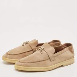 Pre Owned Loro Piana Beige Suede Summer Charms Walk Loafers Size 38.5