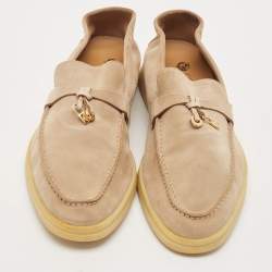 Pre Owned Loro Piana Beige Suede Summer Charms Walk Loafers Size 38.5