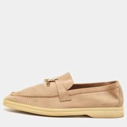 Pre Owned Loro Piana Beige Suede Summer Charms Walk Loafers Size 38.5