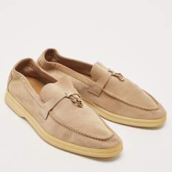 Pre Owned Loro Piana Beige Suede Summer Charms Walk Loafers Size 38.5