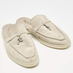 Pre Owned Loro Piana Grey Suede Babouche Charms Walk Sandals Size 37