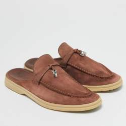 Pre Owned Loro Piana Pink Suede Babouche Charms Walk Mules Size 38