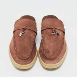 Pre Owned Loro Piana Pink Suede Babouche Charms Walk Mules Size 38
