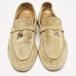 Pre Owned Loro Piana Yellow Suede Summer Charms Walk Loafers Size 38.5