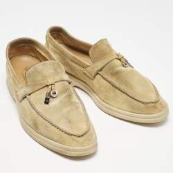 Pre Owned Loro Piana Yellow Suede Summer Charms Walk Loafers Size 38.5