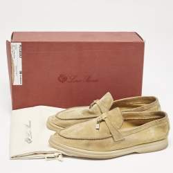 Pre Owned Loro Piana Yellow Suede Summer Charms Walk Loafers Size 38.5