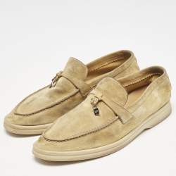 Pre Owned Loro Piana Yellow Suede Summer Charms Walk Loafers Size 38.5