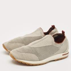 Pre Owned Loro Piana Grey Knit Fabric 360 LP Flexy Walk Sneakers Size 43